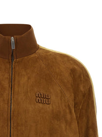 Miu Miu Waxed Suede Bomber Jacket Brown