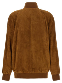 Miu Miu Waxed Suede Bomber Jacket Brown