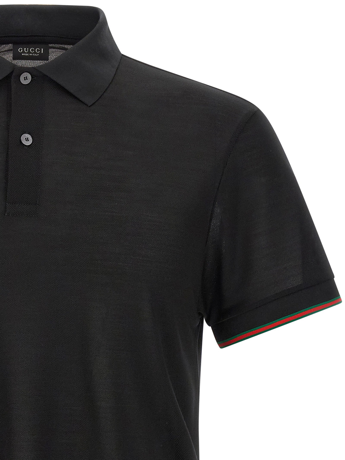 Gucci Web Silk Jersey Polo Shirt Black, view 3
