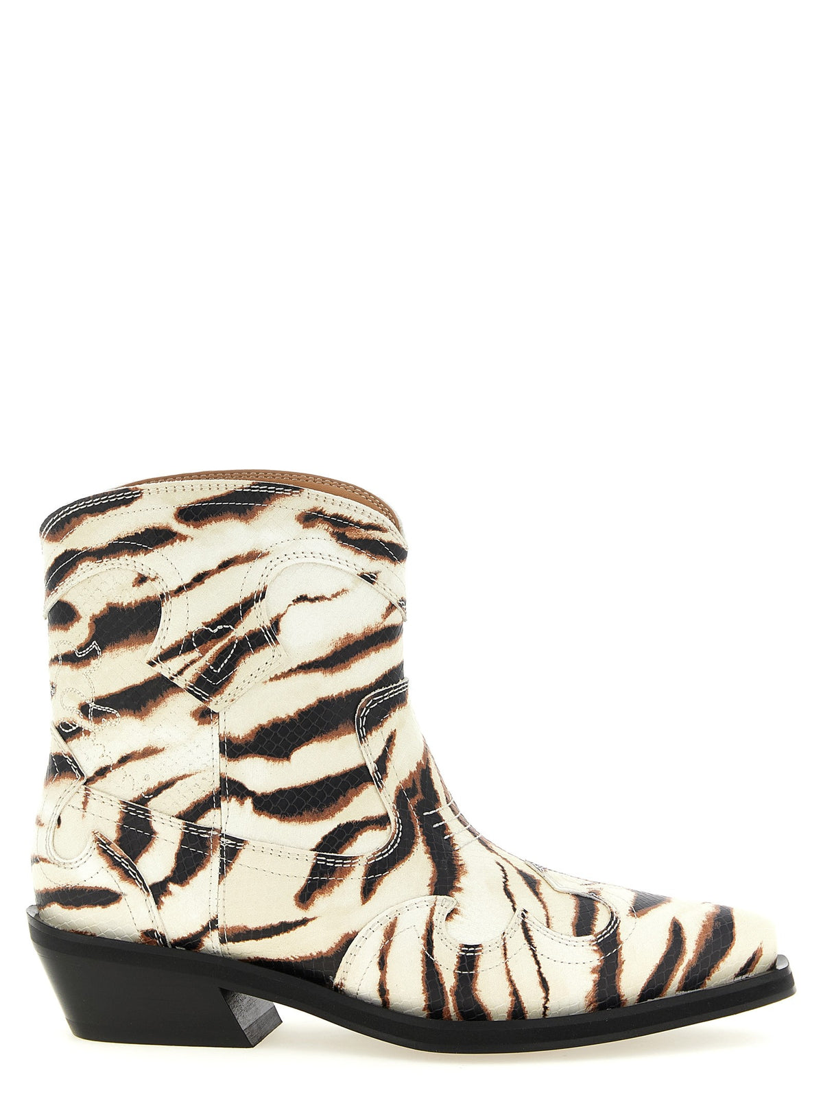 Ganni Western Ankle Boots Beige