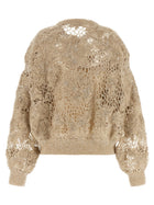Brunello Cucinelli Whispering Bloom Embroidery Sweater Beige, view 2