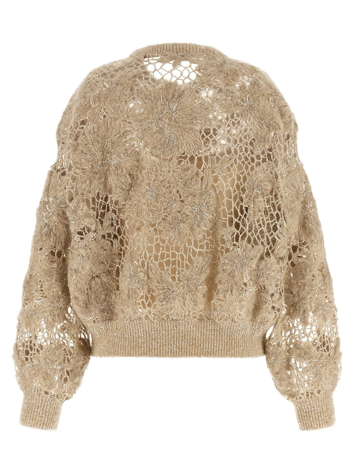 Brunello Cucinelli Whispering Bloom Embroidery Sweater Beige, view 2
