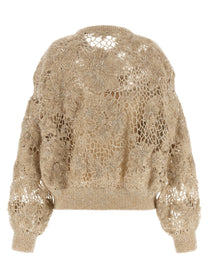 Brunello Cucinelli Whispering Bloom Embroidery Sweater Beige, view 2
