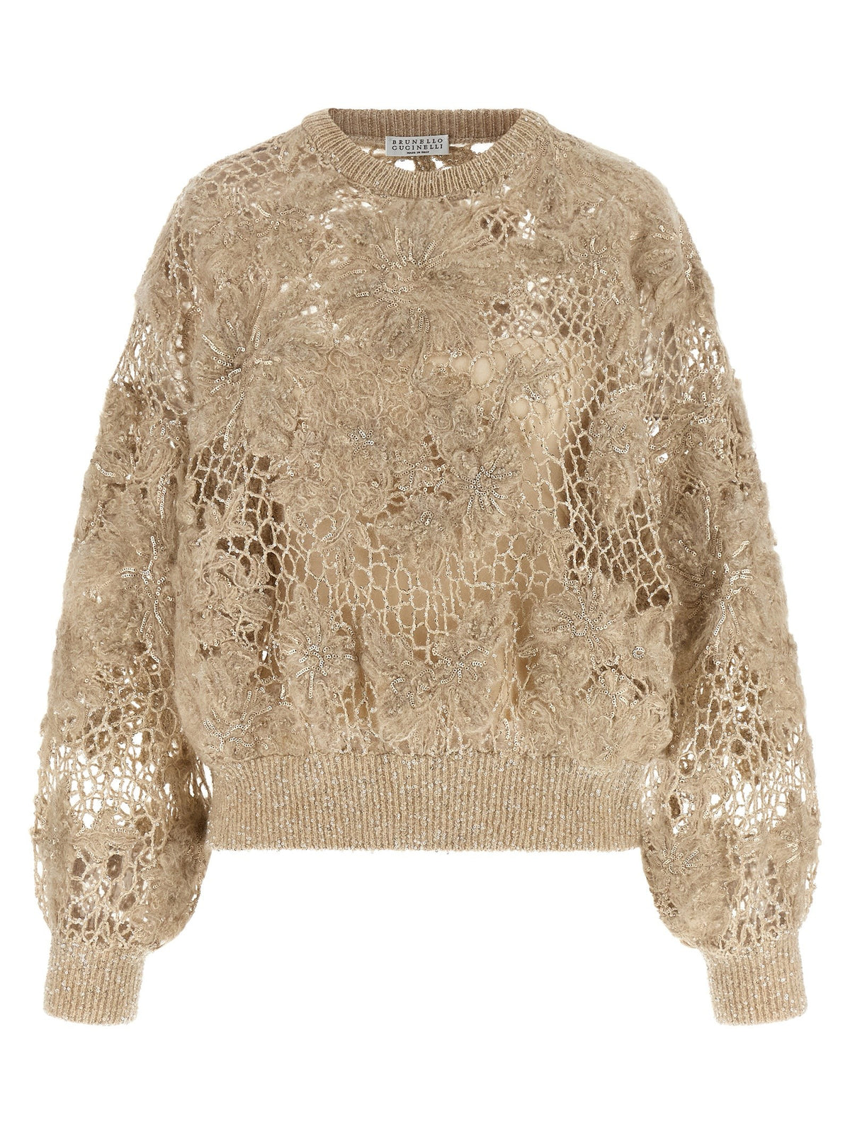 Brunello Cucinelli Whispering Bloom Embroidery Sweater Beige