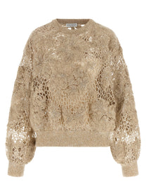 Brunello Cucinelli Whispering Bloom Embroidery Sweater Beige
