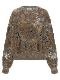 Brunello Cucinelli Whispering Bloom Embroidery Sweater Beige