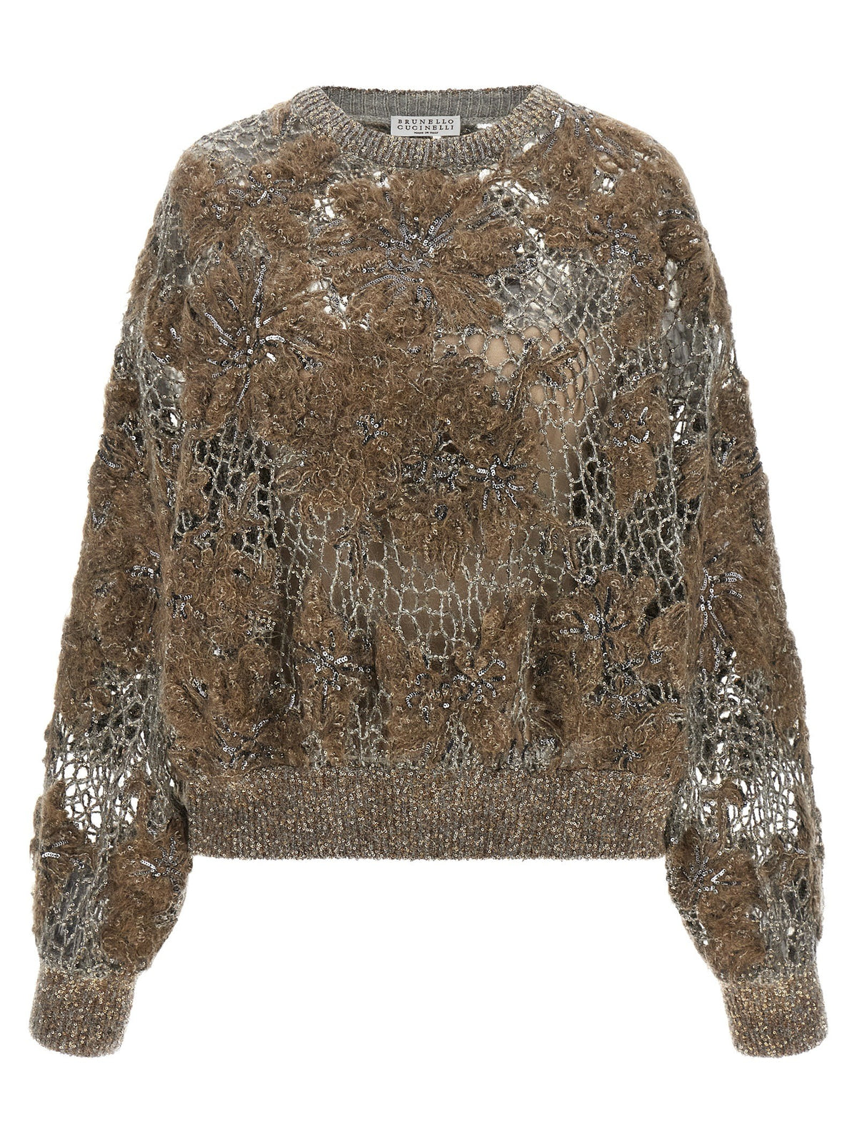 Brunello Cucinelli Whispering Bloom Embroidery Sweater Beige