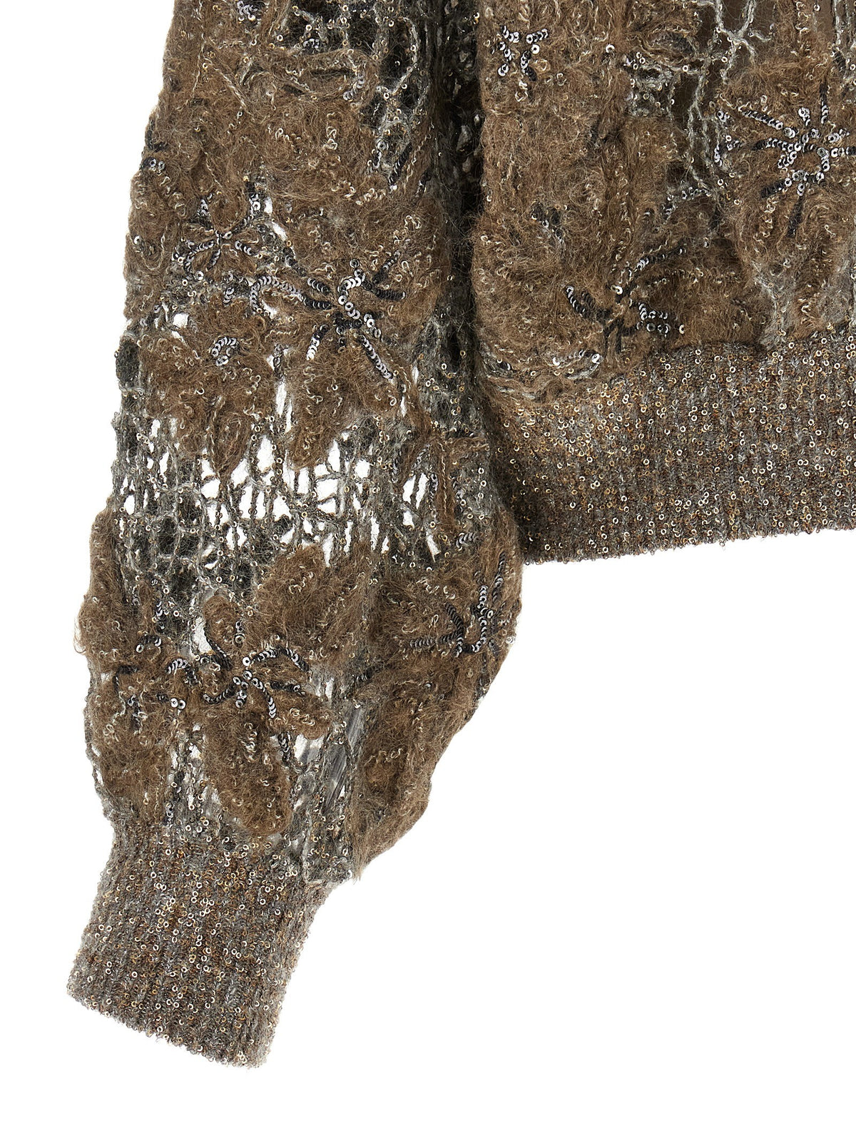 Brunello Cucinelli Whispering Bloom Embroidery Sweater Beige