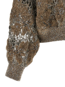 Brunello Cucinelli Whispering Bloom Embroidery Sweater Beige