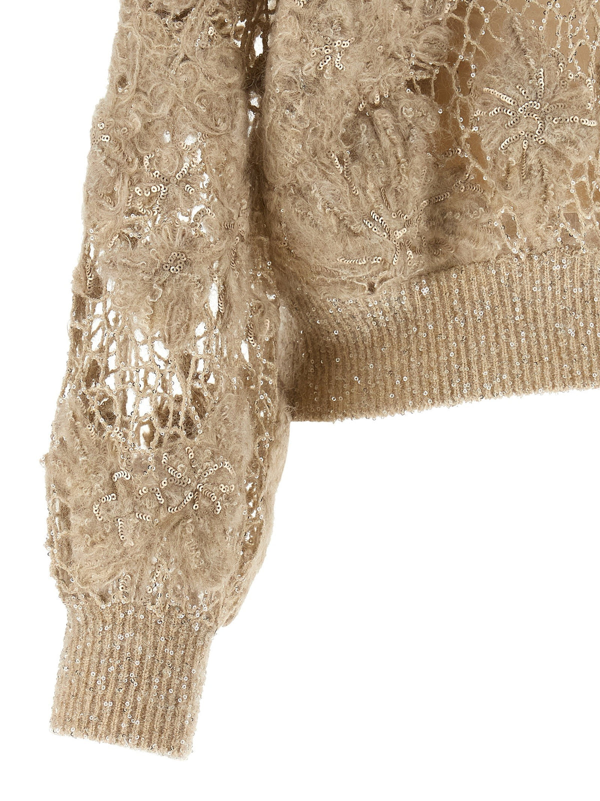 Brunello Cucinelli Whispering Bloom Embroidery Sweater Beige, view 4