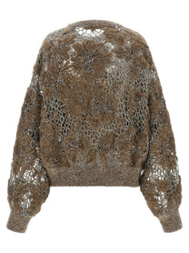 Brunello Cucinelli Whispering Bloom Embroidery Sweater Beige