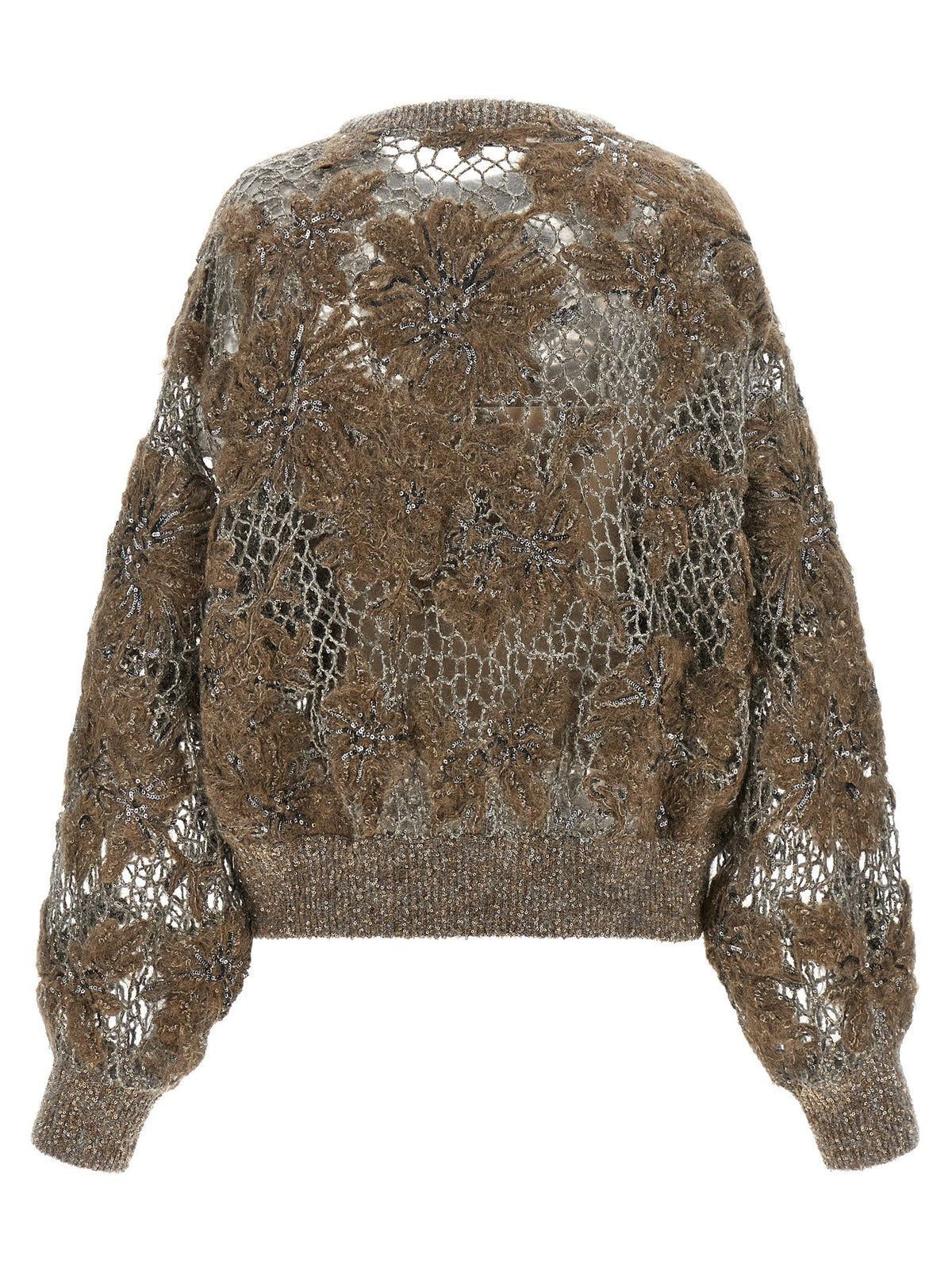 Brunello Cucinelli Whispering Bloom Embroidery Sweater Beige