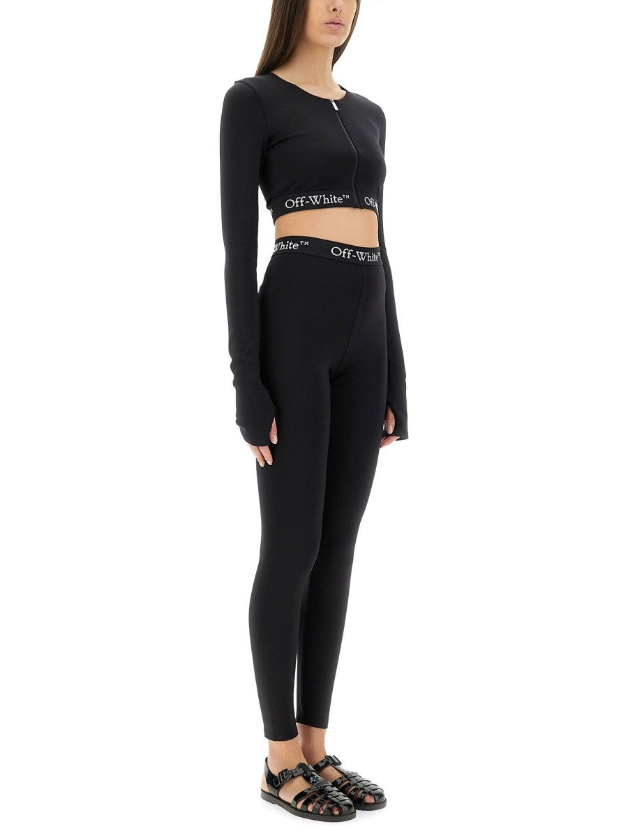 Off-white - Off White Cropped Top With Logoed Band - Woman-&gt;Clothing-&gt;Tops