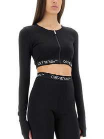 Off-white - Off White Cropped Top With Logoed Band - Woman-&gt;Clothing-&gt;Tops