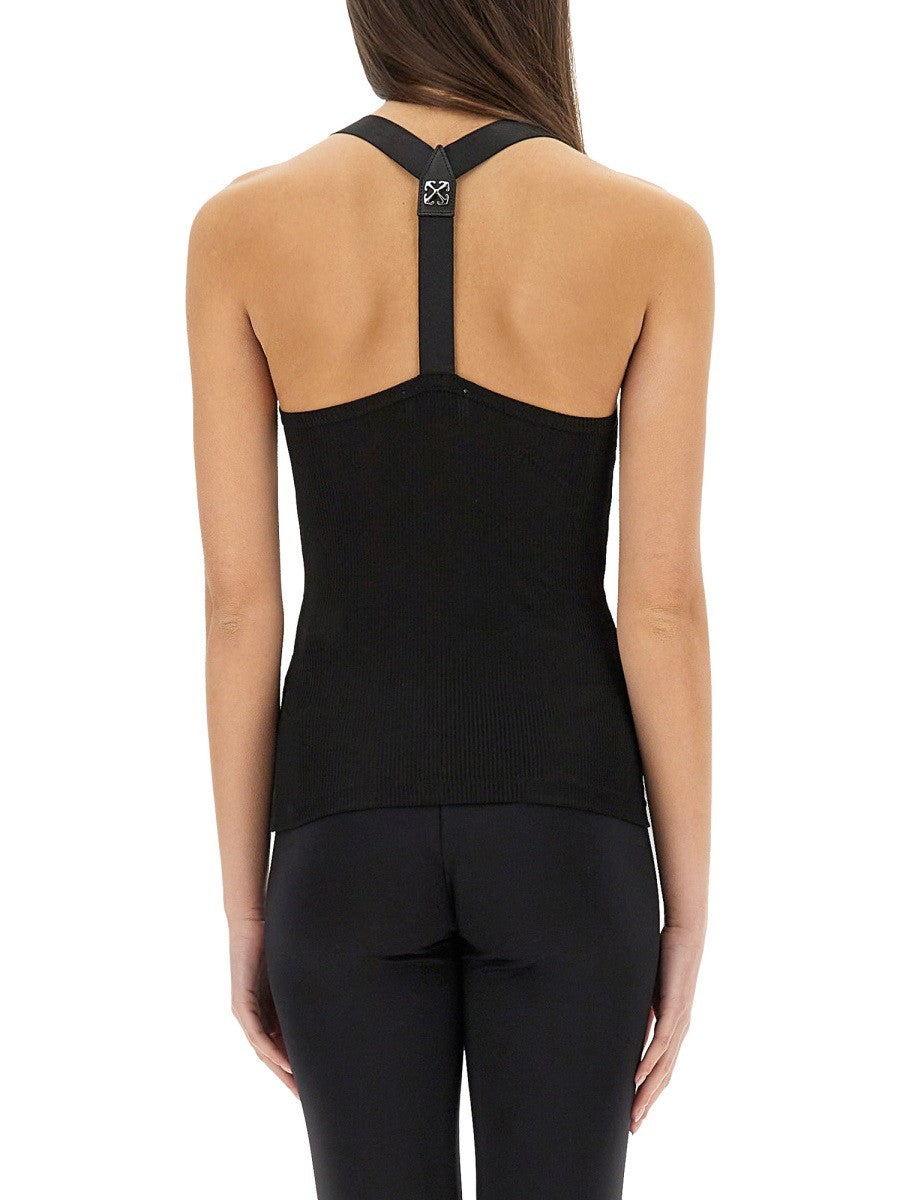 Off-white - Off White Viscose Top With Logo - Woman-&gt;Clothing-&gt;Tops