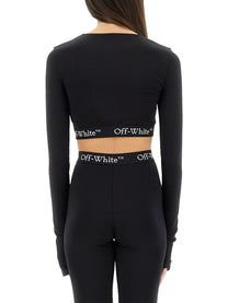 Off-white - Off White Cropped Top With Logoed Band - Woman-&gt;Clothing-&gt;Tops