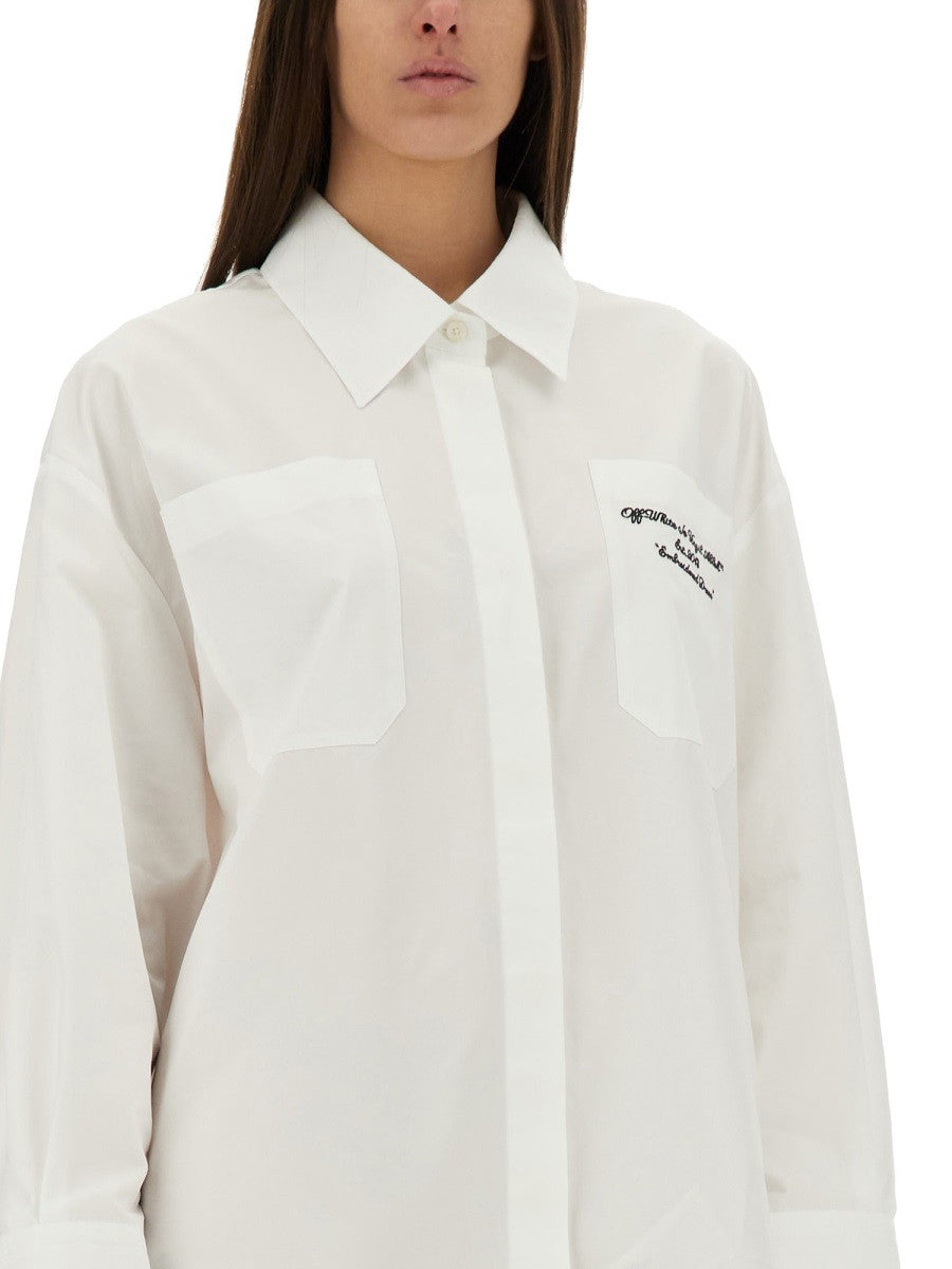 Off-white - Off White Oversized Poplin Shirt - Woman-&gt;Clothing-&gt;Dresses