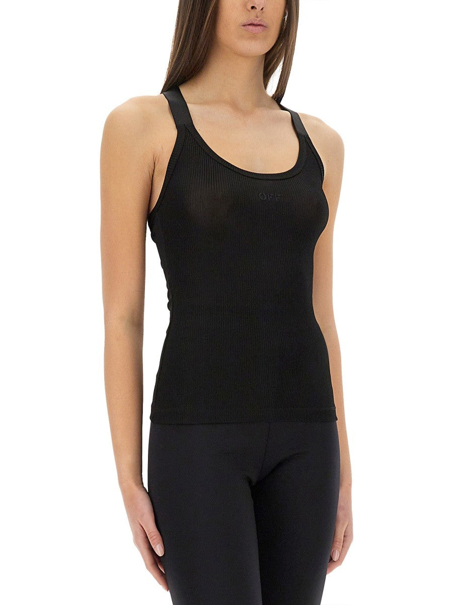 Off-white - Off White Viscose Top With Logo - Woman-&gt;Clothing-&gt;Tops