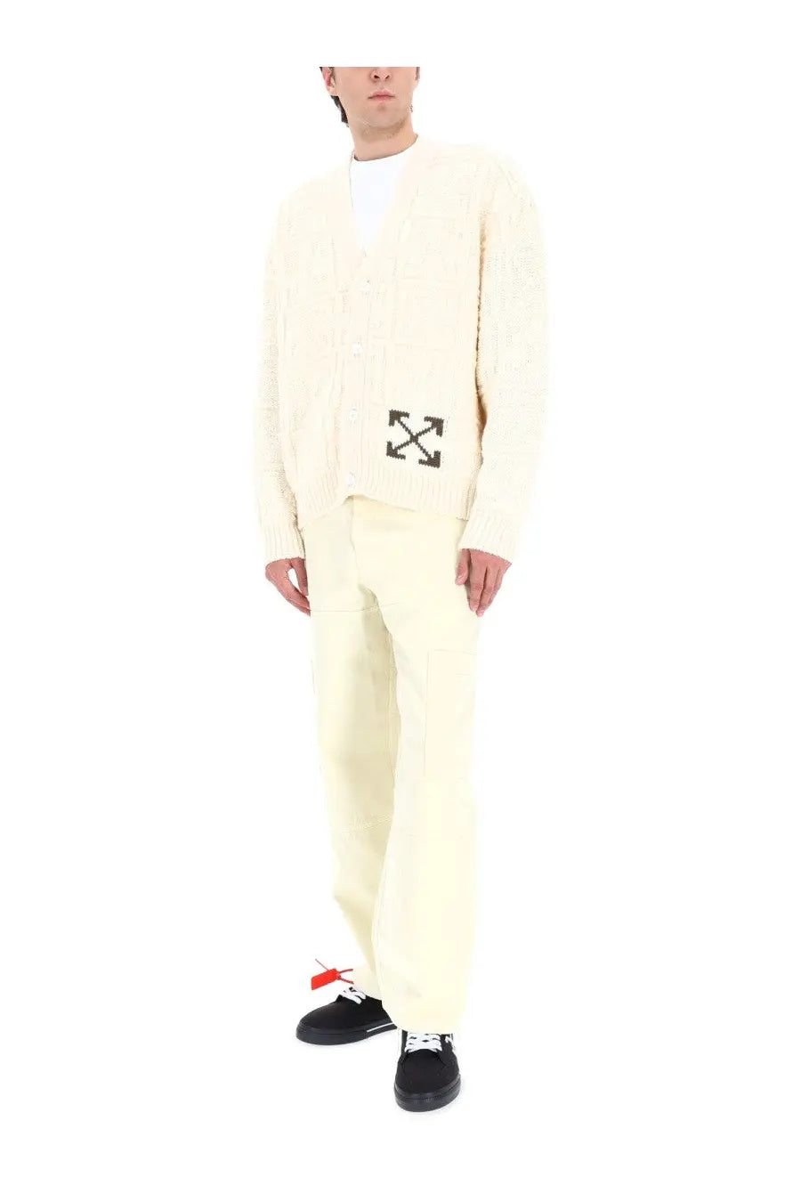 Off-White Men's Arrow Stitch Cardigan Beige, view 3