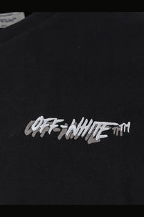 Off-white men’s black cotton t-shirt with white and gray embroidered logo on the front