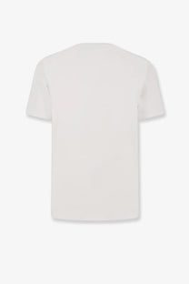 Off-white men’s cotton shirt with a minimalist crew neck and short sleeves in a simple white design