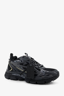 Off-white men’s ow be right back low top sneakers black with chunky futuristic design and glossy mesh upper