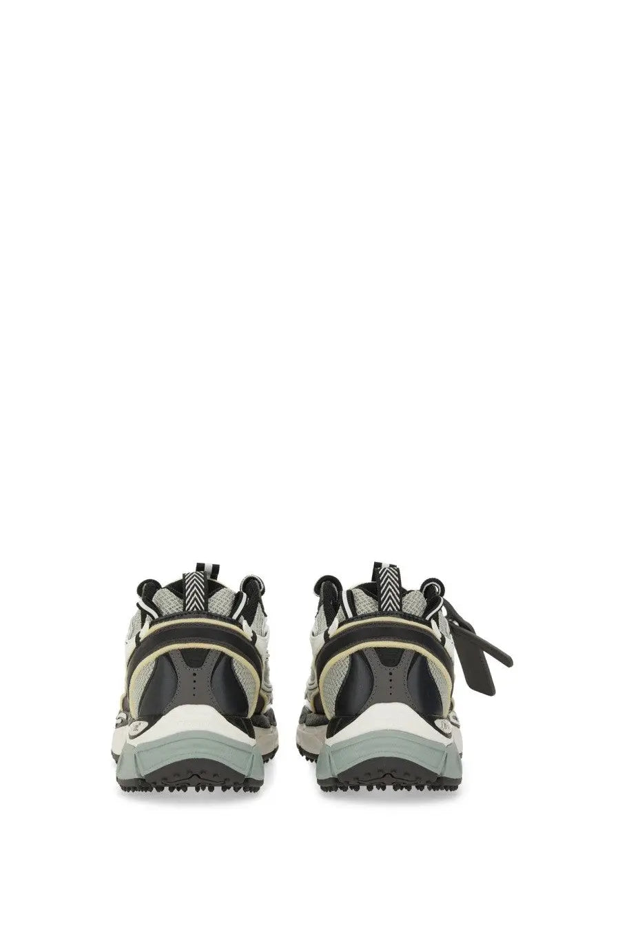 Off-White men’s be right back sneaker multicolor with black and white chunky rubber sole and textured mesh upper