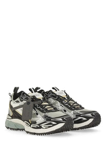 Off-White men’s BE Right Back sneaker in black and white with mesh upper rubber sole and bold geometric patterns