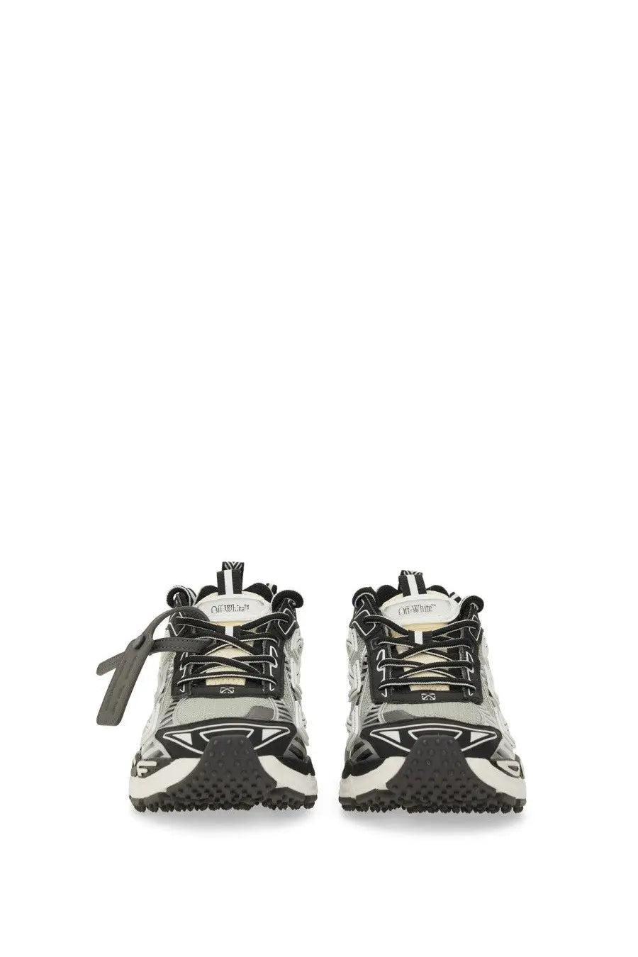 Off-White men’s be right back sneaker in black white and off-white with chunky mesh and synthetic layered design