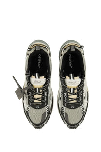Off-White men’s be right back sneaker in black and gray mesh with white laces featuring a chunky industrial design