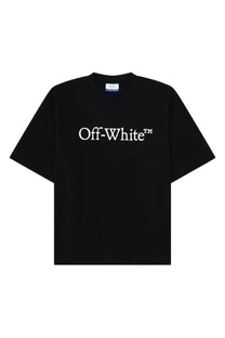 Off-white men’s black t-shirt made of cotton with a white logo printed across the chest for casual wear