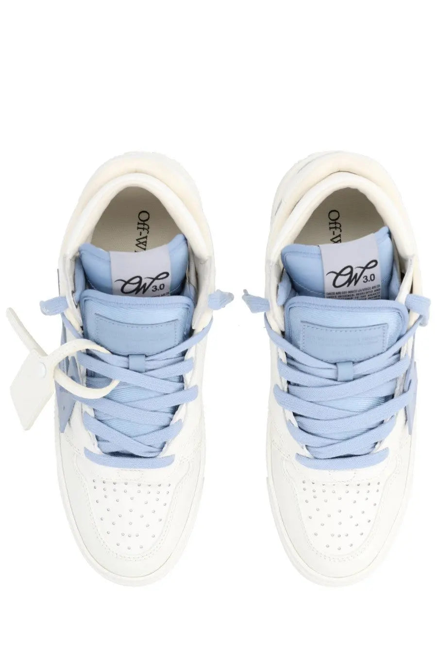 Off-white men’s sneaker floating arrow white with perforated white and light blue uppers and matching laces