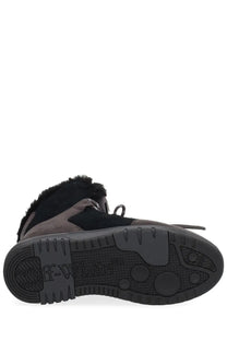 Off-white men’s winter boot anthracite black high-top with black and gray suede upper and black shearling lining rubber sole