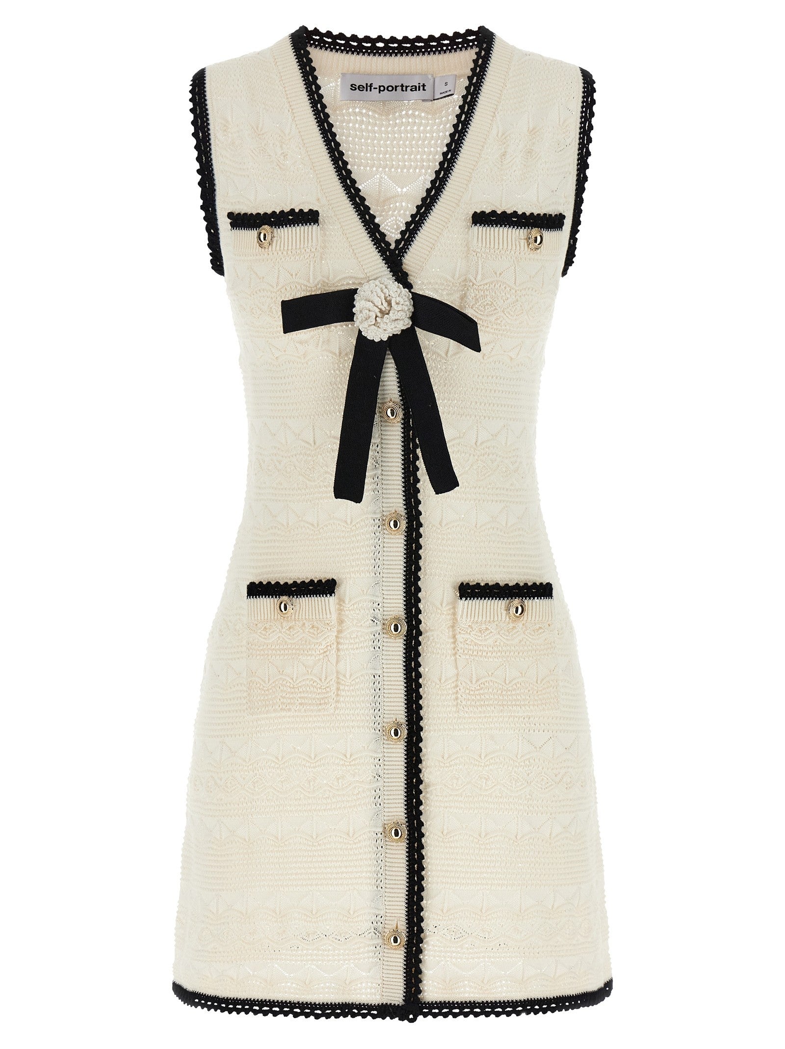 self-portrait White Pointelle Knit Mini Dress White