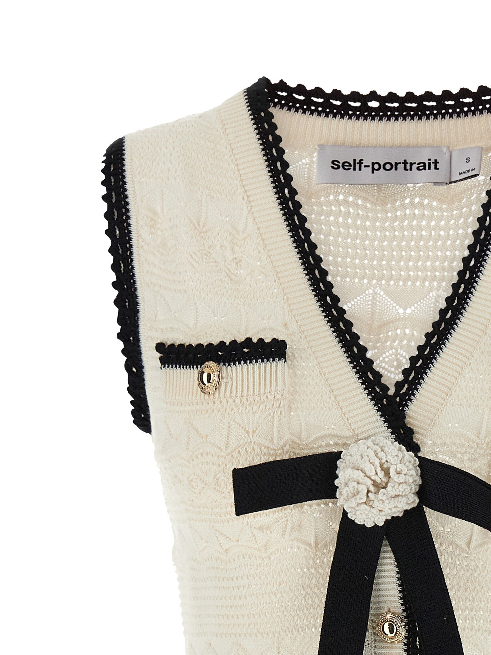 self-portrait White Pointelle Knit Mini Dress White