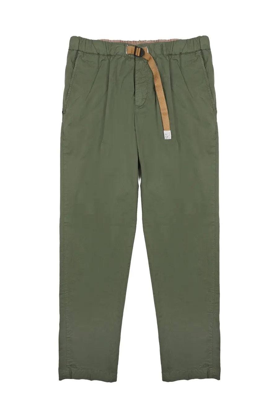 White sand men’s olive green cotton trousers with tan drawstring belt and elastic waistband in cotone con cintura design