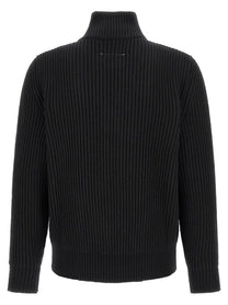 MM6 Maison Margiela Men's Ribbed Wool Blend Cardigan Black