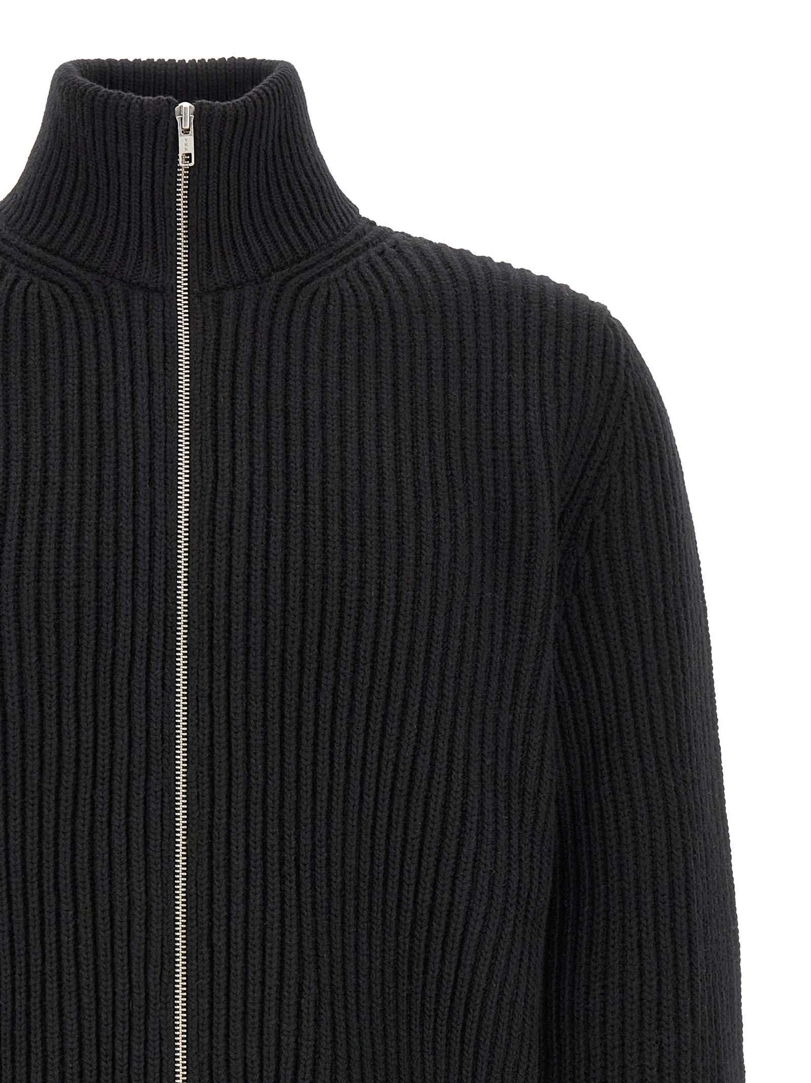 MM6 Maison Margiela Men's Ribbed Wool Blend Cardigan Black