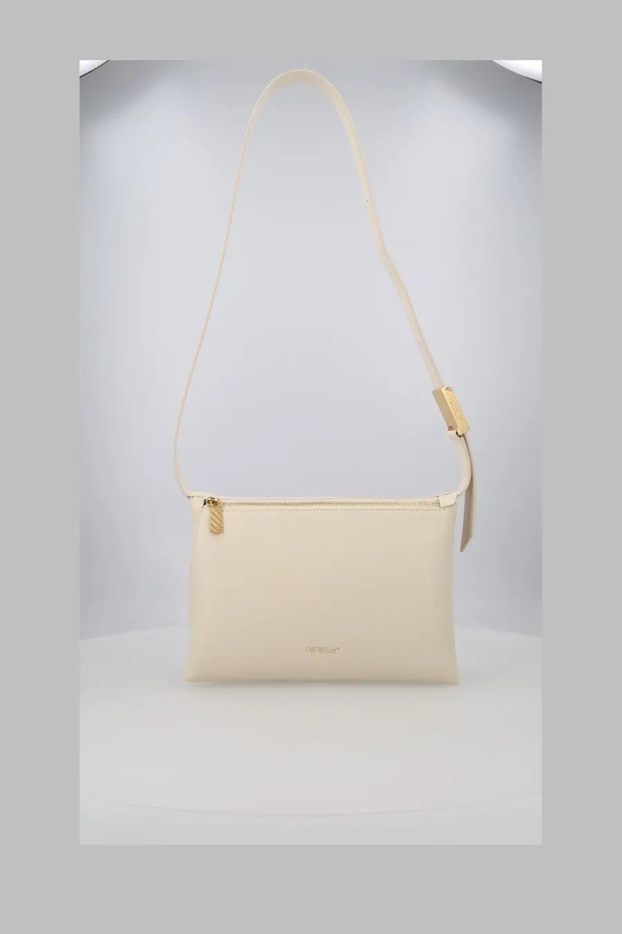 Cream-colored leather crossbody bag with gold-tone zipper and hardware off-white womens borsa spalla sandbag white