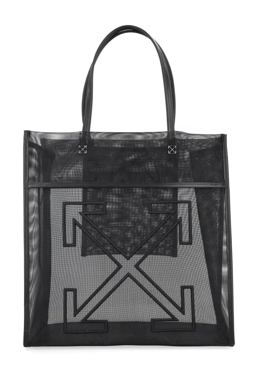 Off-white women’s borsa tote market black mesh tote bag with bold stitched logo and structured handles