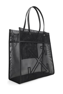 Off-white women’s borsa tote market black black mesh tote bag with bold black arrow logo and leather handles