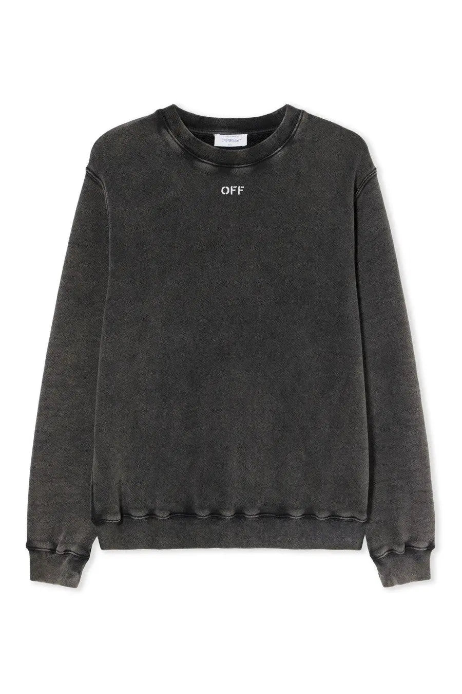 Off-white women’s grey check flan arrow sweatshirt with a faded black texture and off embroidered in white on the chest