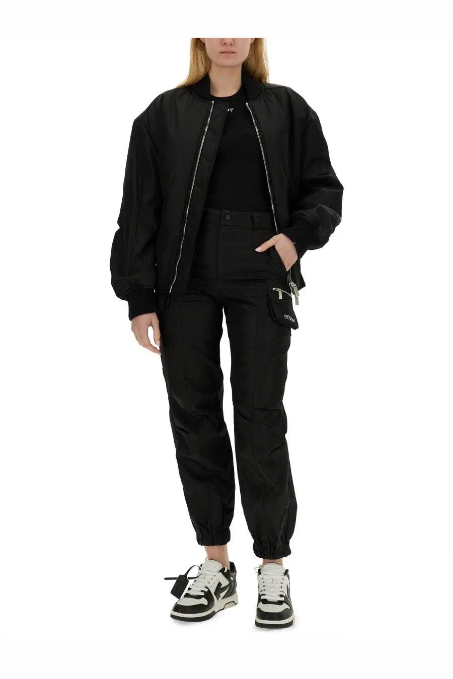 Off-White Women's Nylon Bomber Jacket Black, view 2
