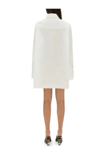 Off-white women’s oversized poplin shirt dress in white with a classic collar and long sleeves made from smooth fabric