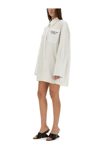 Off-White women’s oversized white poplin shirt dress with collar front pocket and black embroidered chest branding