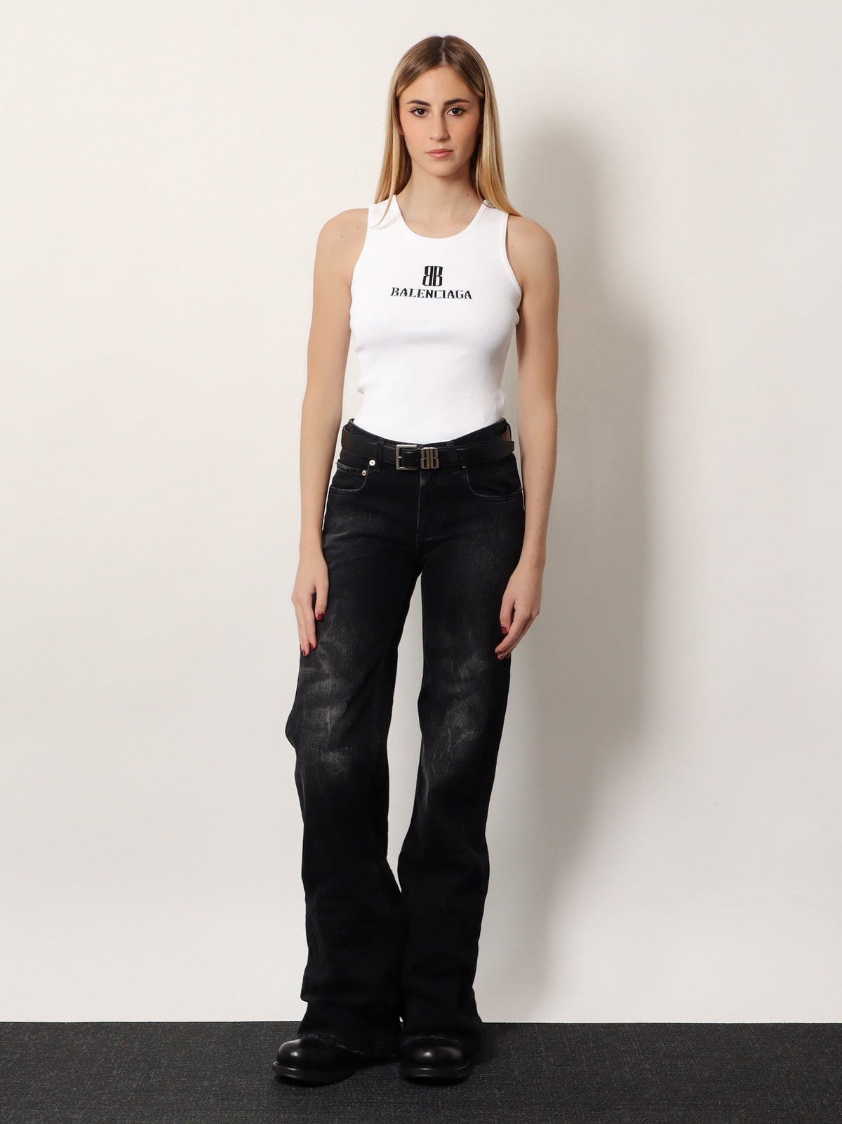 Balenciaga Women's Wide Leg Black Denim Trousers Black, view 2