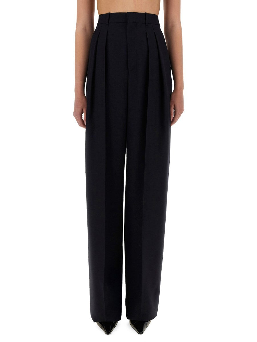 Saint Laurent Women's Wide Leg Pants in Grain DE Poudre Blue