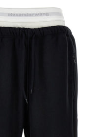 T By Alexander Wang Wide Leg Elastic Exposed Brief Joggers Black