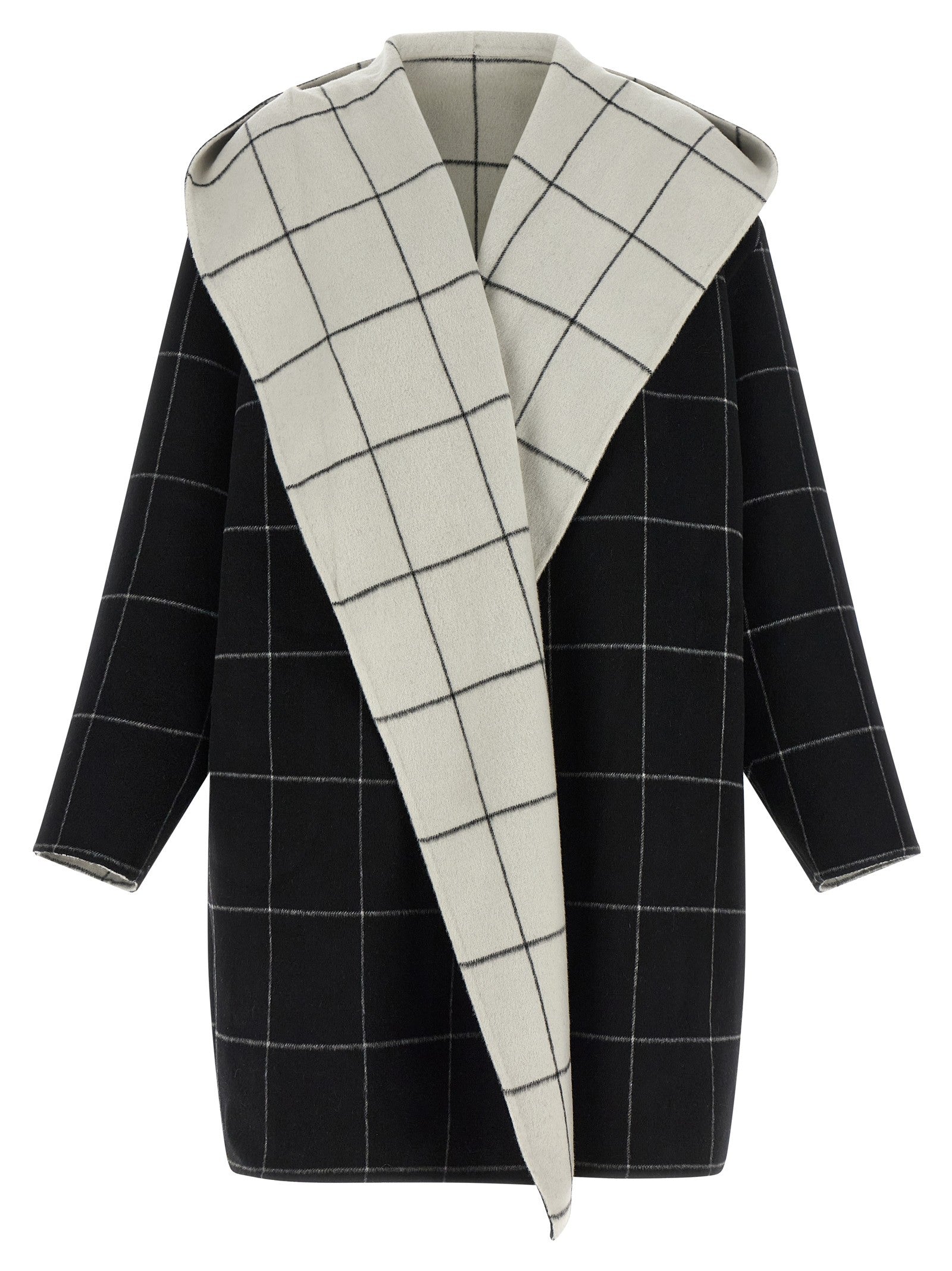 Toteme Windowpane Hoodie Revrsibile Coat White