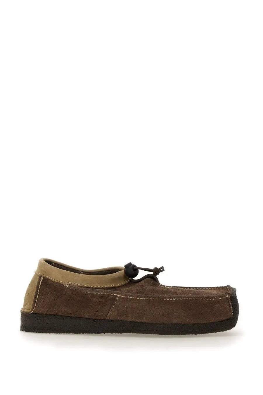 Woburn walk men’s suede loafer in brown featuring brown suede with tan leather accents and a black rubber sole